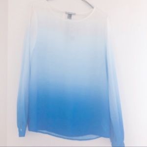 FOREVER21 Ombré Long Sleeve Blouse - Blue